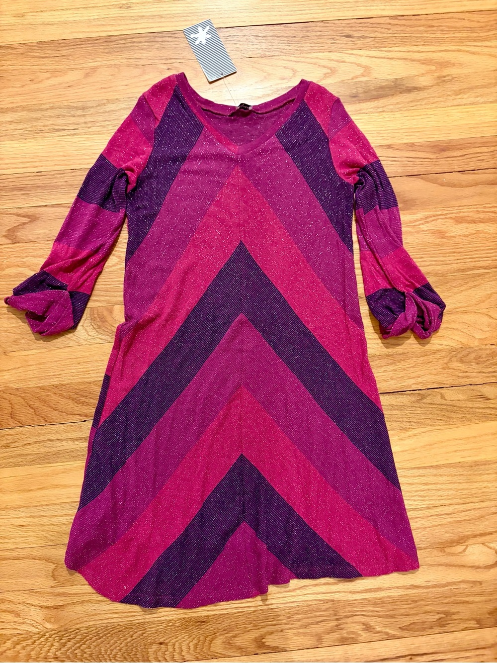 Splendid Girls Size 14 Pink Purple Metallic Chevron Dress NWT